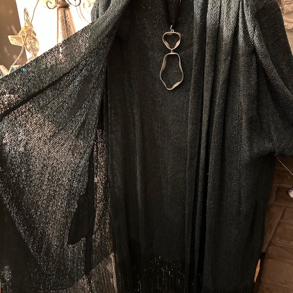 Vintage 2 pc pinache green fringe hand woven rayon dress and duster set - Picture 5 of 15